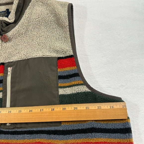 Pendleton striped Sherpa vest winter zip up tan red green - Picture 6 of 9